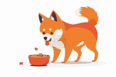 dog with bowl of food isolated vector style