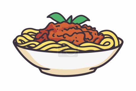 Téléchargez les illustrations : Spaghetti à la sauce bolognaise style vectoriel isolé - en licence libre de droit