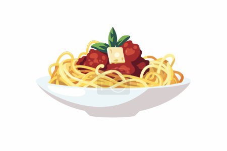 Téléchargez les illustrations : Spaghetti à la sauce bolognaise style vectoriel isolé - en licence libre de droit
