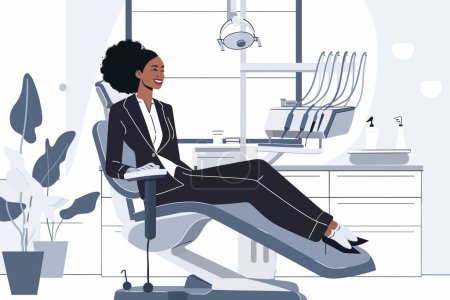 Téléchargez les illustrations : Femme en costume d'affaires chez le dentiste style vectoriel isolé - en licence libre de droit