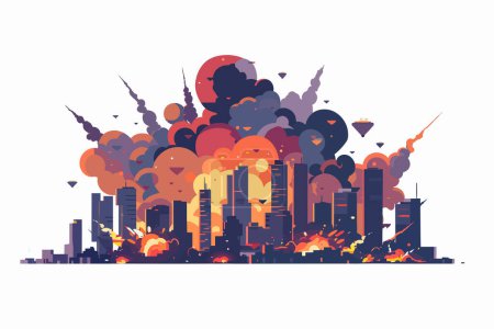 Explosionen über isoliertem Vektorstil der Stadt