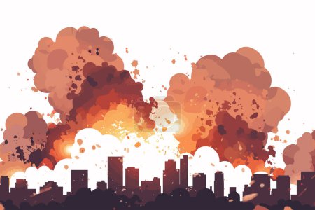 Ilustración de Explosiones sobre ciudad aislado estilo vectorial - Imagen libre de derechos