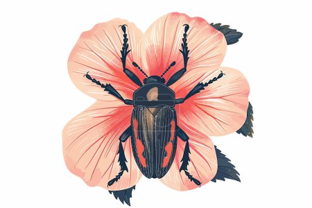 Téléchargez les illustrations : Hibiscus Flower Beetle style vectoriel isolé - en licence libre de droit