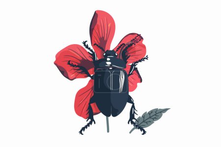 Hibiscus flor escarabajo aislado vector estilo