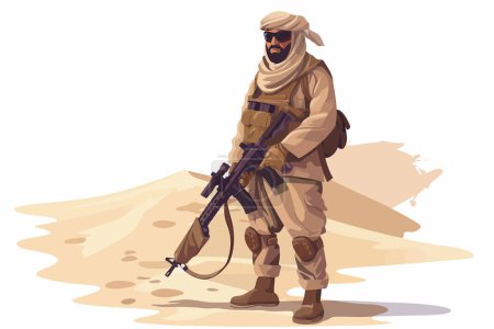 Téléchargez les illustrations : Mideast Arabic soldat isolé style vectoriel - en licence libre de droit