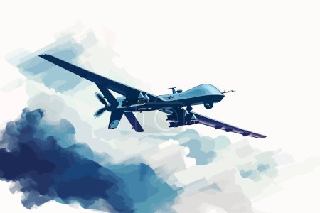 Téléchargez les illustrations : Drone militaire volant dans le ciel style vectoriel isolé - en licence libre de droit