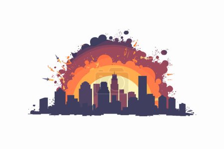 Ilustración de Explosiones de misiles sobre ciudad aislado estilo vectorial - Imagen libre de derechos