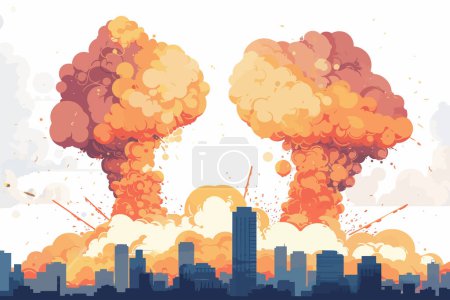 explosiones de misiles sobre ciudad aislado estilo vectorial