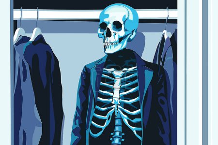 Téléchargez les illustrations : Squelette dans le style vectoriel isolé placard - en licence libre de droit