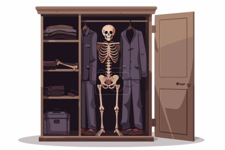 Illustration for Skeleton in the closet isolated vector style - Royalty Free Image