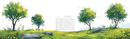 Ilustración de Primavera paisaje acrílico pintura al óleo aislado vector estilo - Imagen libre de derechos