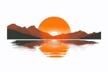 Ilustración de Amanecer lago aislado vector estilo - Imagen libre de derechos