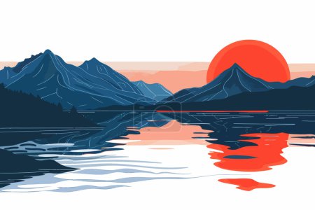sunrise lac isolé style vectoriel