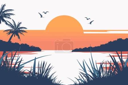 sunrise lac isolé style vectoriel