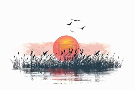 Illustration for Sunrise lake isolated vector style - Royalty Free Image