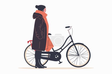 Ilustración de Mujer que se queda con la bicicleta aislado estilo vectorial - Imagen libre de derechos