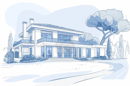Téléchargez les illustrations : Plan architectural d'une villa de luxe de style vectoriel isolé - en licence libre de droit