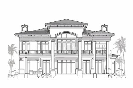 Ilustración de Proyecto arquitectónico de una villa de lujo estilo vectorial aislado - Imagen libre de derechos