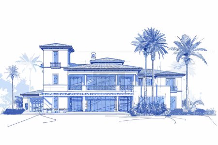 Ilustración de Proyecto arquitectónico de una villa de lujo estilo vectorial aislado - Imagen libre de derechos