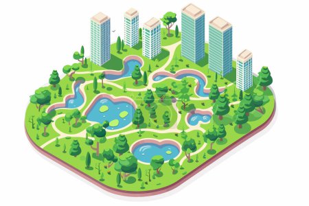 Ilustración de Ciudad parque vista aérea aislado vector estilo - Imagen libre de derechos
