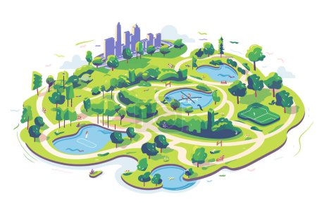 Ilustración de Ciudad parque vista aérea aislado vector estilo - Imagen libre de derechos