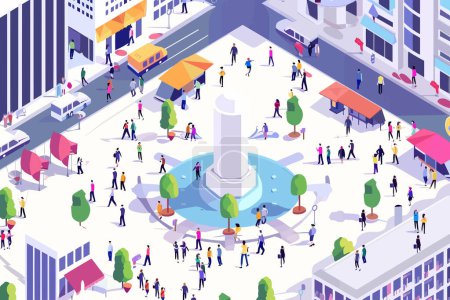 Illustration for Drone view of a bustling city square isolated vector style - Royalty Free Image