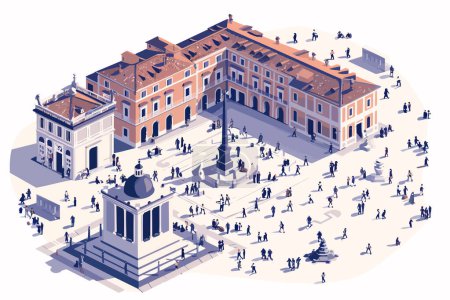 Téléchargez les illustrations : Vue par drone d'une ville animée de style vectoriel isolé carré - en licence libre de droit