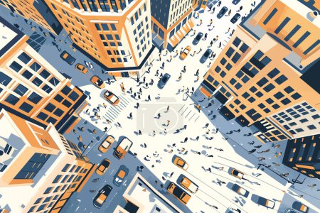 Illustration for Drone view of a bustling city square isolated vector style - Royalty Free Image