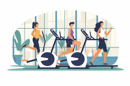 Téléchargez les illustrations : Cours de fitness dans un style vectoriel isolé de gymnase moderne - en licence libre de droit