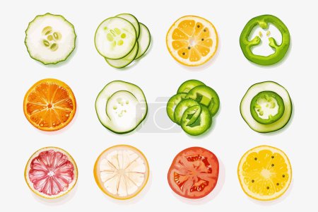 Illustration for Fresh sliced vegetables assortment isolated vector style - Royalty Free Image