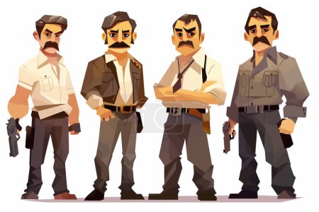 Illustration for Group of fictional narcos characters isolated vector style - Royalty Free Image