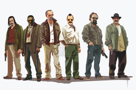 Illustration for Group of fictional narcos characters isolated vector style - Royalty Free Image