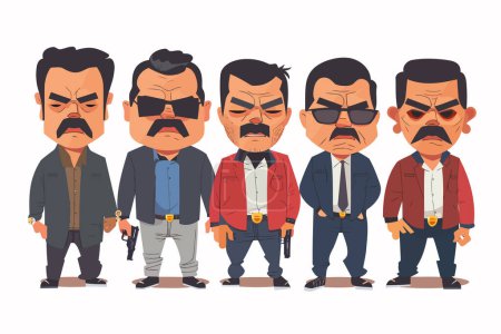 Ilustración de Grupo de personajes ficticios de narcos aislados estilo vectorial - Imagen libre de derechos