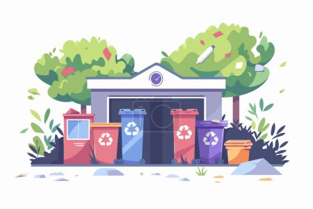 Illustration for Recycling center full of plastic waste isolated vector style - Royalty Free Image