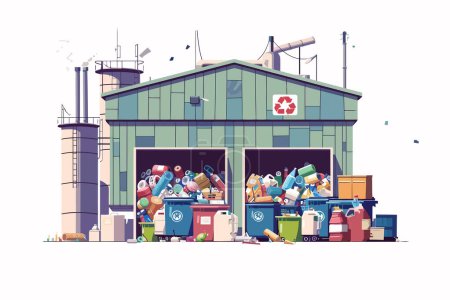 Recycling center full of plastic waste isolated vector style