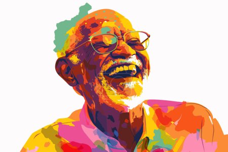 Senior Mann lacht mit Holi-Farben isoliert Vektor-Stil