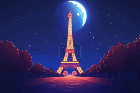 Téléchargez les illustrations : La Tour Eiffel illuminée la nuit style vectoriel isolé - en licence libre de droit