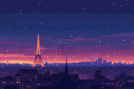 Ilustración de La Torre Eiffel iluminada en estilo vectorial aislado nocturno - Imagen libre de derechos