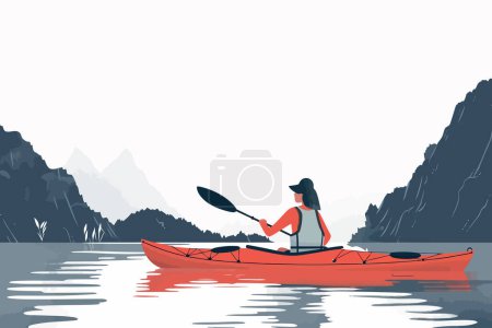 Illustration for Woman kayaking in a serene lake isolated vector style - Royalty Free Image