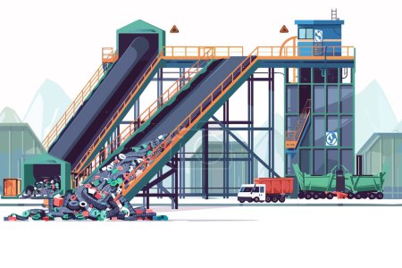 Illustration for Conveyor belt at a recycling plant isolated vector style - Royalty Free Image