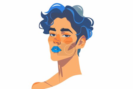 Schwuler Mann mit blauem Lippenstift im isolierten Vektorstil