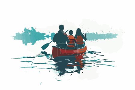 Illustration for Family canoeing down a gentle river isolated vector style - Royalty Free Image