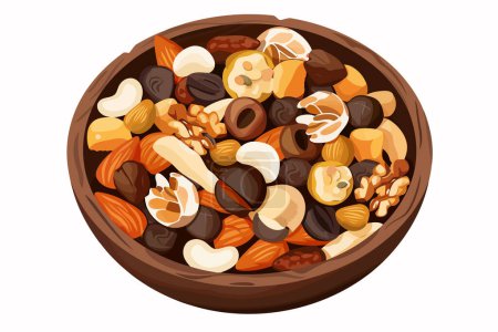 Illustration for Gourmet trail mix on wooden background isolated vector style - Royalty Free Image