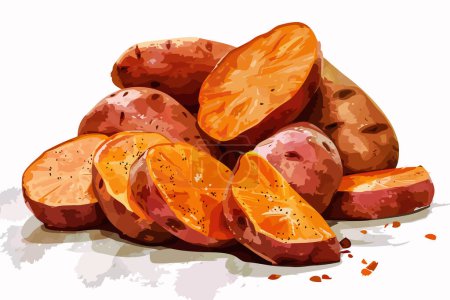 Grilled sweet potatoes on a rustic table isolated vector style