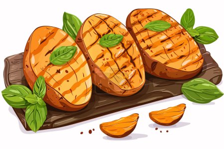 Illustration for Grilled sweet potatoes on a rustic table isolated vector style - Royalty Free Image