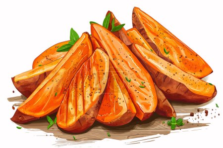 Grilled sweet potatoes on a rustic table isolated vector style