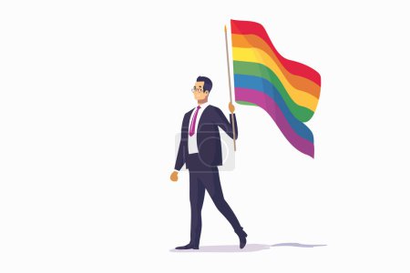 Ilustración de Hombre en traje de negocios con bandera de arco iris estilo vectorial aislado - Imagen libre de derechos