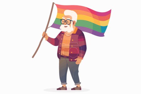 Illustration for Old man holding rainbow flag isolated vector style - Royalty Free Image