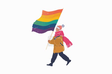 old woman holding rainbow flag isolated vector style