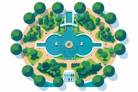 Ilustración de Parque de la ciudad ornamental desde arriba estilo vectorial aislado - Imagen libre de derechos